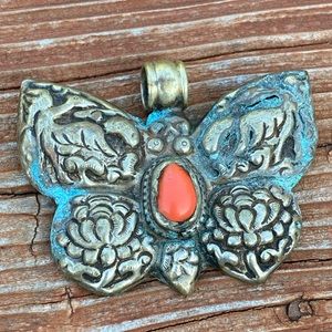 Large Vintage Hand Made Silver Tone Butterfly Pendant